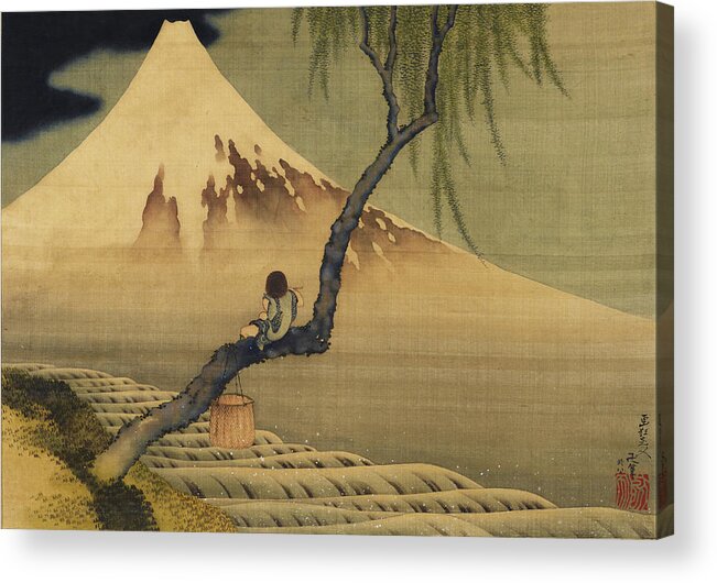 Katsushika Hokusai Acrylic Print featuring the painting Boy Viewing Mount Fuji by Katsushika Hokusai