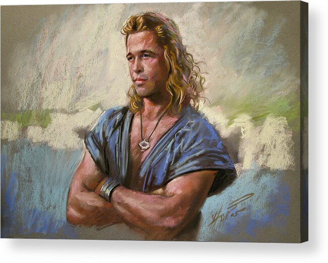 American Actor Acrylic Print featuring the drawing Brad Pitt Troy by Viola El