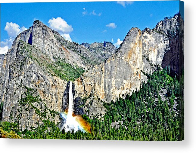 Yosemite Acrylic Print featuring the photograph Bridalveil Fall Under A Waning Gibbous Moon by Steven Barrows