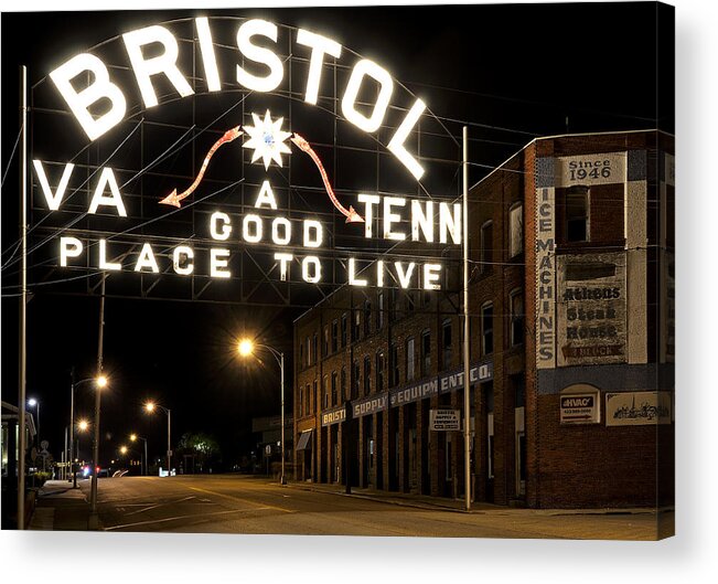 Bristol Acrylic Print featuring the photograph Bristol Sign - Tennessee - Virginia by Brendan Reals