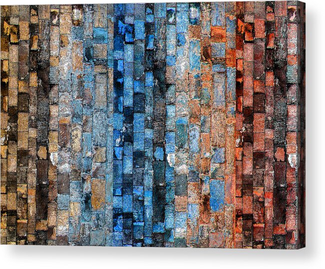 Bricks Acrylic Print featuring the digital art Bronze Blue Wall by Stephanie Grant