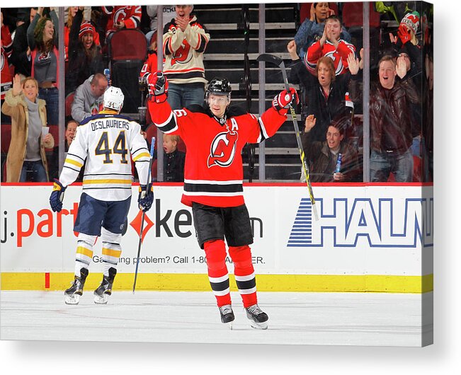 National Hockey League Acrylic Print featuring the photograph Buffalo Sabres V New Jersey Devils by Jim Mcisaac