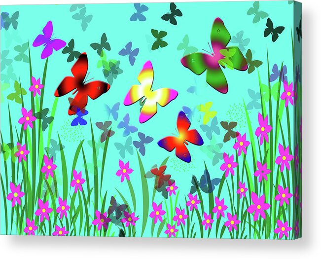 Grass Acrylic Print featuring the digital art Butterflies Creative Abstract Design by Raj Kamal
