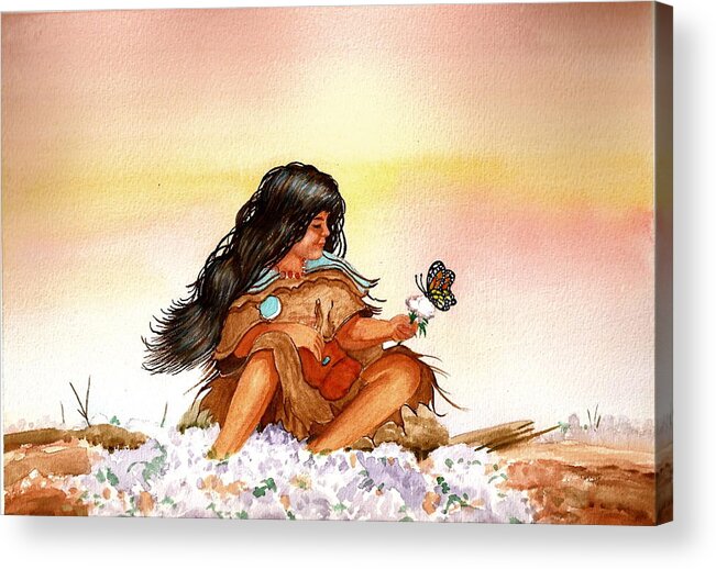 Indian Girl Acrylic Print featuring the painting Butterfly Girl by Richard Hinger