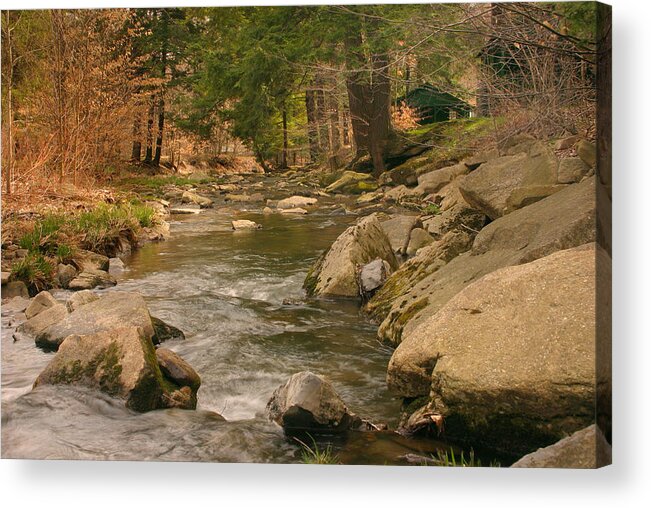 Cabin Acrylic Print featuring the photograph Cabin by the Creek by Cindy Haggerty