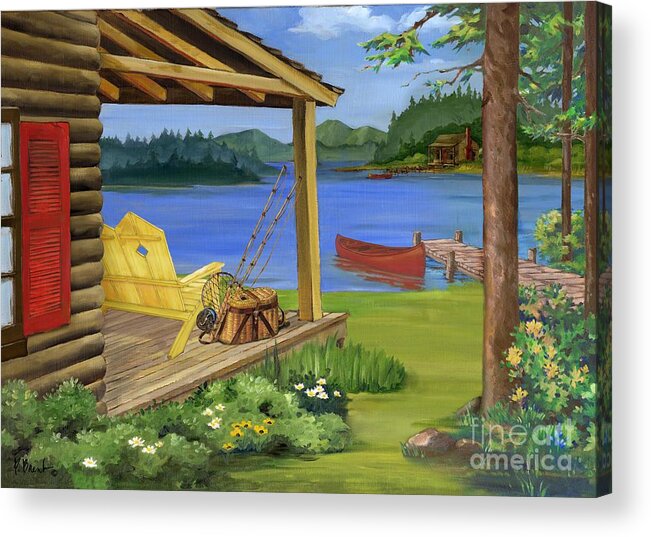 Lodge Acrylic Print featuring the painting Cabin by the Lake by Paul Brent