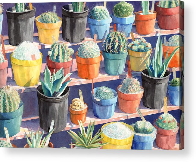 Flowers Acrylic Print featuring the painting Cacti Chorusline by Lynda Hoffman-Snodgrass