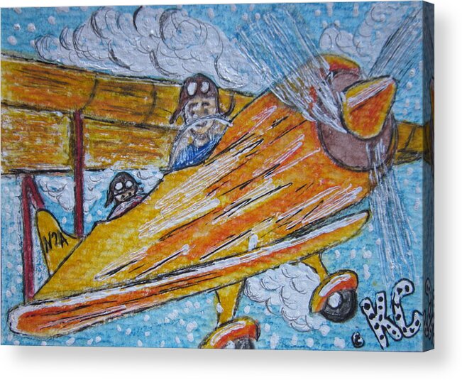 Cartoon Acrylic Print featuring the painting Cartoon Airplane by Kathy Marrs Chandler