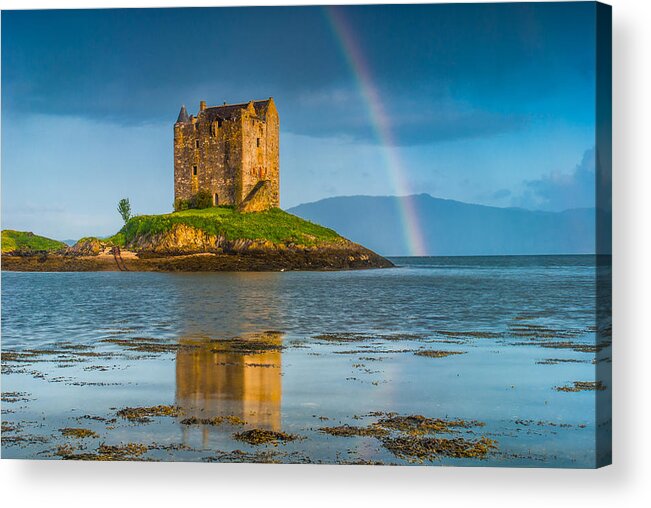 Argyll And Bute Acrylic Print featuring the photograph Castle Stalker Rainbow by David Ross