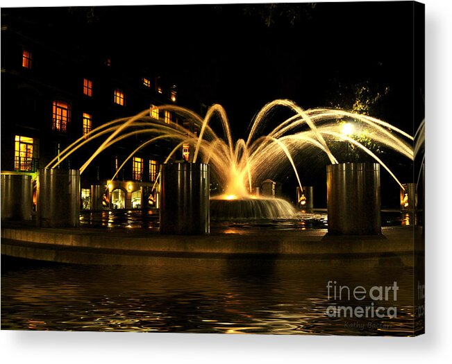 Charleston Acrylic Print featuring the photograph Charleston Fountain At Night by Kathy Baccari