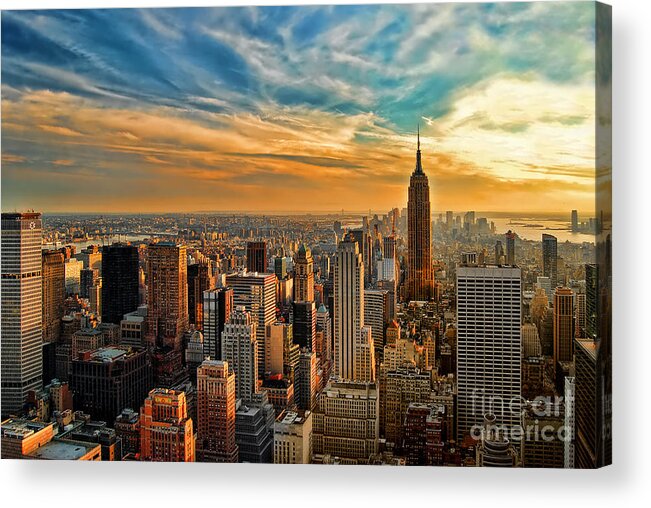 New York City Acrylic Print featuring the photograph City Sunset New York City USA by Sabine Jacobs