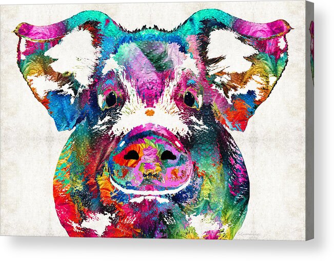 Pig Acrylic Print featuring the painting Colorful Pig Art - Squeal Appeal - By Sharon Cummings by Sharon Cummings