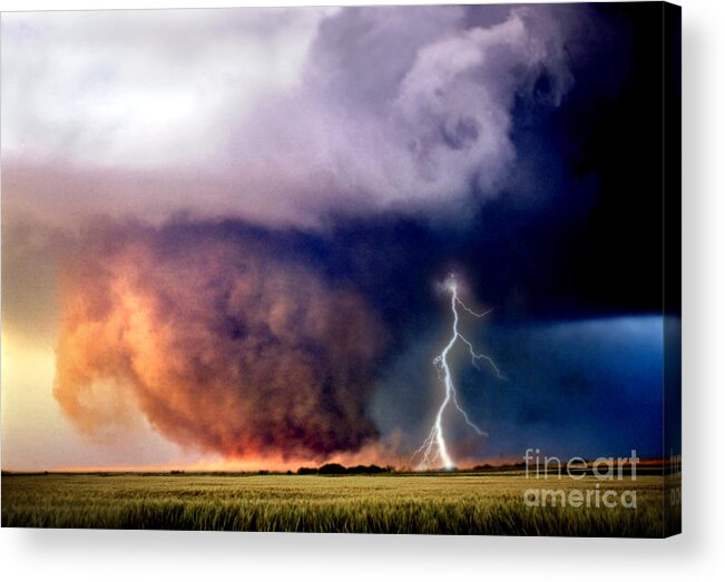 Tornado Acrylic Print featuring the photograph Composite Image Of Tornado And Lightning by Mike Agliolo