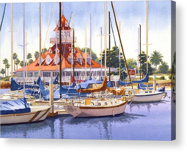 San Diego Acrylic Print featuring the painting Coronado Boathouse by Mary Helmreich