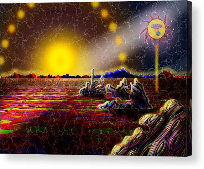 Imaginative Acrylic Print featuring the digital art Cosmic Signpost by Melinda Fawver