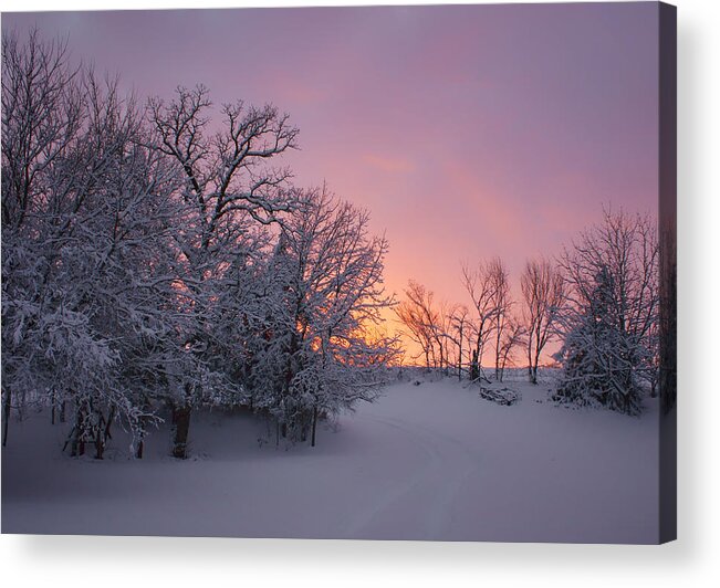 Snow Acrylic Print featuring the photograph Country Sunset - Farm in Winter by Nikolyn McDonald