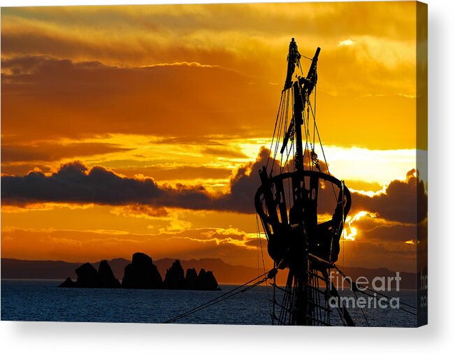 Saling Acrylic Print featuring the photograph Crows Nest Silhouette on Newfoundland Coast by Les Palenik