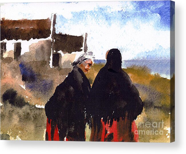 Val Byrne Acrylic Print featuring the painting Daily Chat on Aran by Val Byrne