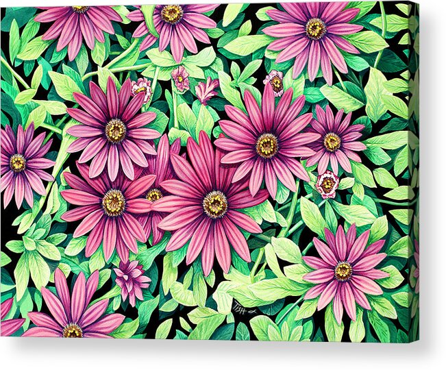 Flowers Acrylic Print featuring the painting Daisy Flowers by Tish Wynne