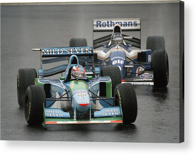 Suzuka Circuit Acrylic Print featuring the photograph Damon Hill and Michael Schumacher by Pascal Rondeau