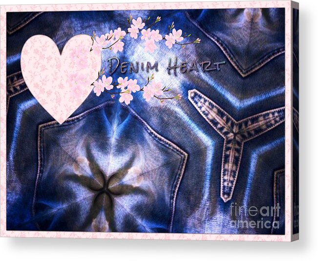 Denim Jeans Acrylic Print featuring the mixed media Denim Heart by Joan-Violet Stretch