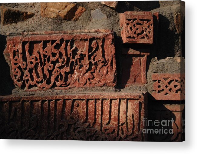 India Acrylic Print featuring the photograph Detail of Sandstone Carving - Qutb Minar Complex by Jacqueline M Lewis