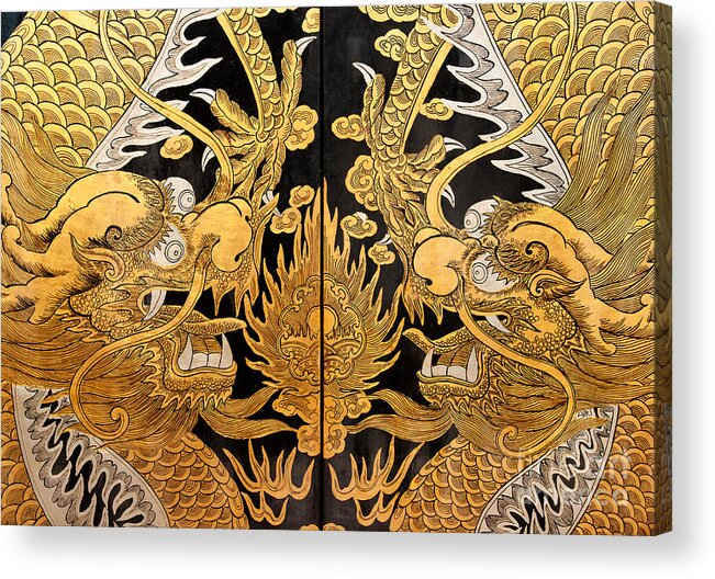 Gold Acrylic Print featuring the photograph Door Dragons 01 by Rick Piper Photography
