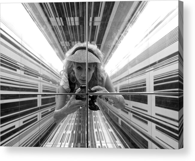 Black And White Image Acrylic Print featuring the photograph Duality Self Portrait in The Cube by Venetia Featherstone-Witty