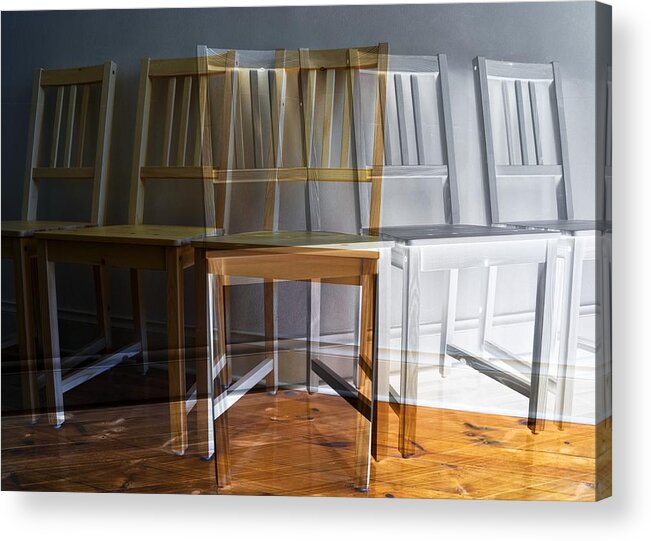 Abstract Acrylic Print featuring the photograph Duality With 3 Chairs by Wayne Sherriff