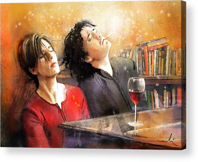 Portraits Acrylic Print featuring the painting Dylan Moran and Tamsin Greig in Black Books by Miki De Goodaboom