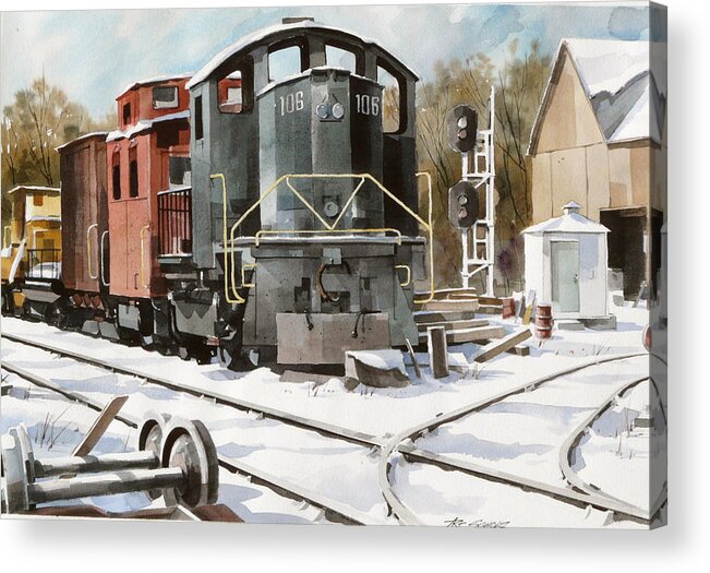 Train Yard Acrylic Print featuring the painting End Of The Line by Art Scholz