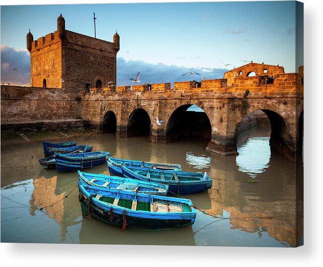 Commercial Dock Acrylic Print featuring the photograph Essaouira, Morocco The Ramparts Of by Nicolamargaret
