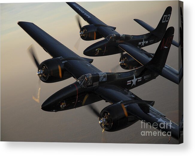 Horizontal Acrylic Print featuring the photograph F7f Tigercats Flying Over San Antonio by Phil Wallick