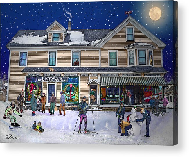 Faddens General Store Acrylic Print featuring the digital art Faddens General Store in North Woodstock NH by Nancy Griswold