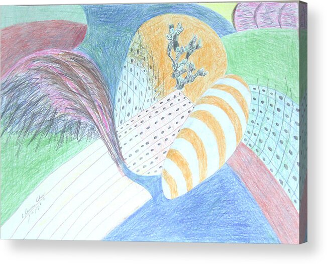 Abstract Acrylic Print featuring the drawing Fantasy of Egg and Cactus by Esther Newman-Cohen