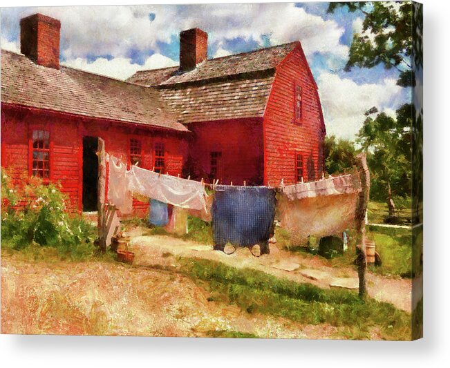 Suburbanscenes Acrylic Print featuring the photograph Farm - Laundry - The Clothes Line by Mike Savad