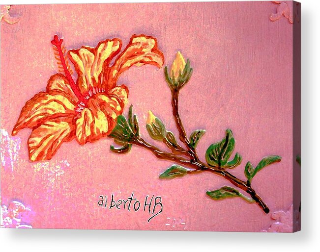 Hibiscus Acrylic Print featuring the sculpture Fiery Hibiscus by Al HB