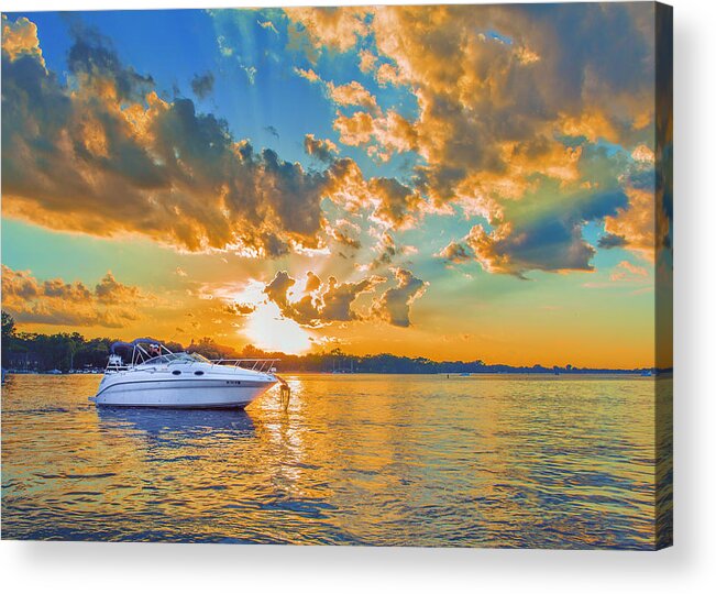 Sunset Acrylic Print featuring the photograph Fiery Sunset On Lake Minnetonka by Bill and Linda Tiepelman