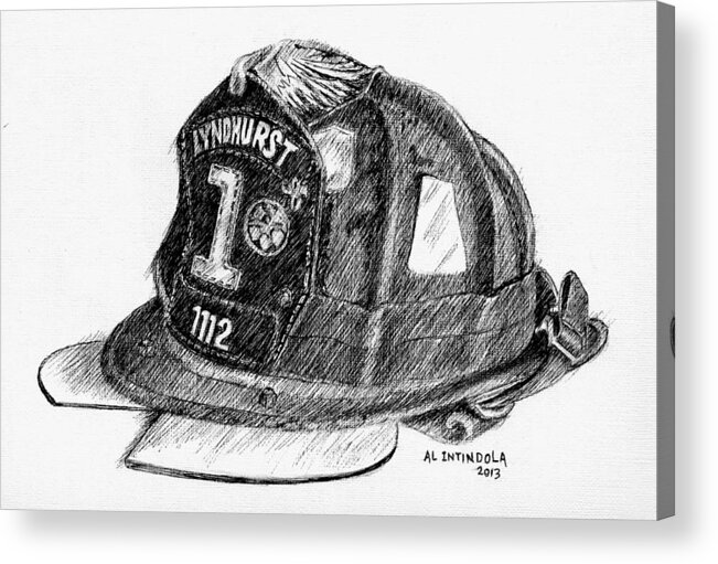 Helmet Acrylic Print featuring the drawing Fire Helmet by Al Intindola