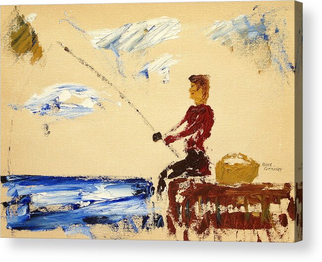 Oil Acrylic Print featuring the painting Fisherman by Roger Cummiskey