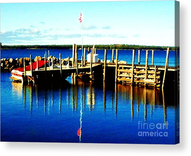 Marina Acrylic Print featuring the photograph Flag Over Harbor by Desiree Paquette