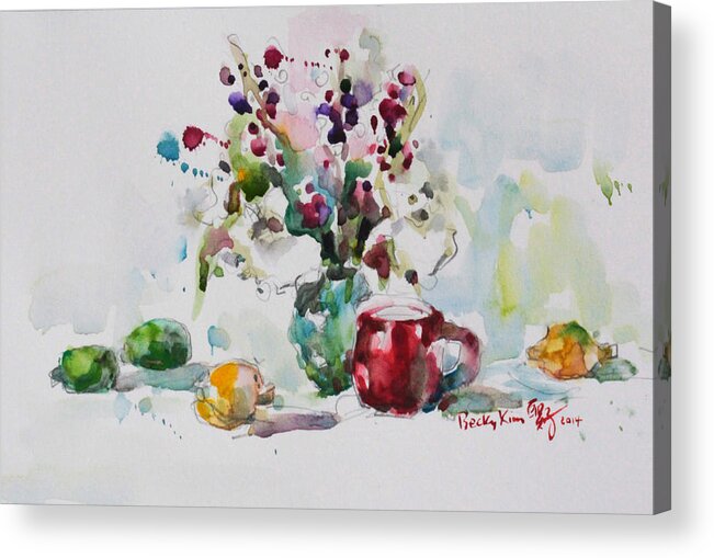 Watercolor Acrylic Print featuring the painting Friendship by Becky Kim