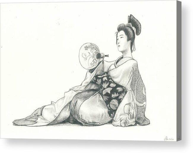 Geisha Acrylic Print featuring the drawing Geisha IV by Nathalie Ando