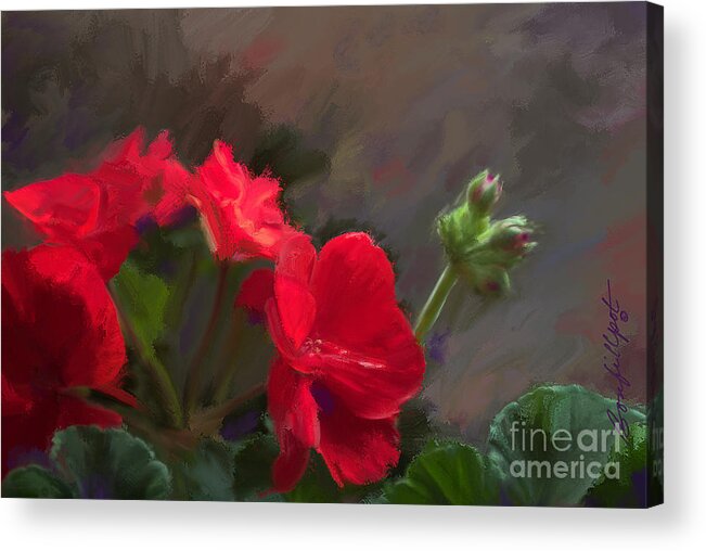 Geranium Acrylic Print featuring the painting Geranium in Red by Bon and Jim Fillpot
