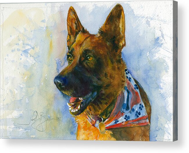 Dog Acrylic Print featuring the painting German Shepherd by John D Benson