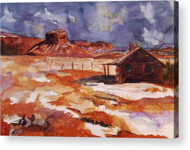 Ghost Ranc Acrylic Print featuring the painting Ghost Ranch NM Winter by Ellen Levinson