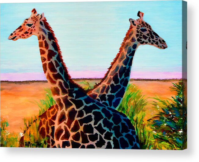 Colorful Acrylic Print featuring the painting Giraffes by Donna Proctor