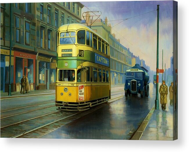 Transportation Acrylic Print featuring the painting Glasgow tram. by Mike Jeffries