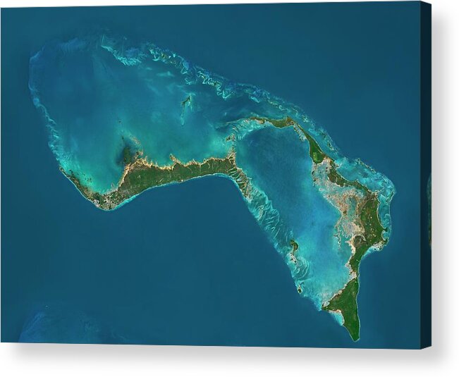 Satellite Image Acrylic Print featuring the photograph Grand Bahama And Abaco Islands by Planetobserver/science Photo Library
