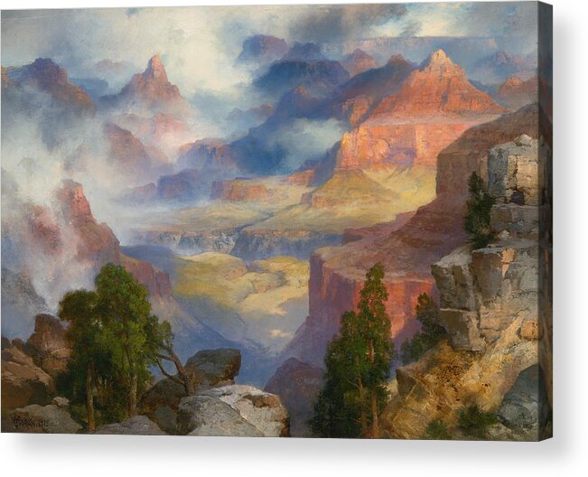 Thomas Moran Acrylic Print featuring the painting Grand Canyon in Mist by Thomas Moran